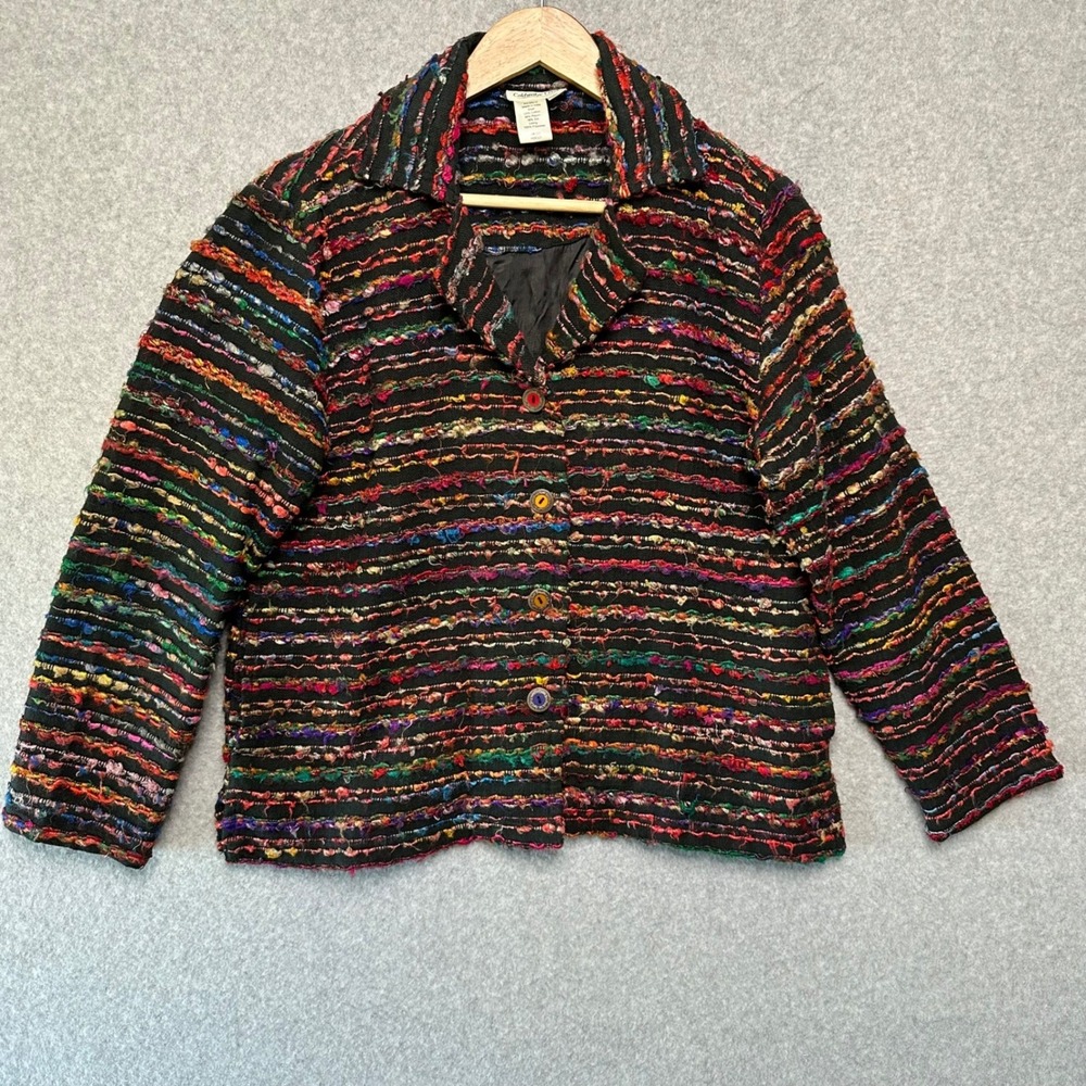 Coldwater Creek Womens Petite Med Multi Color Silk Blend Textured Blazer Jacket